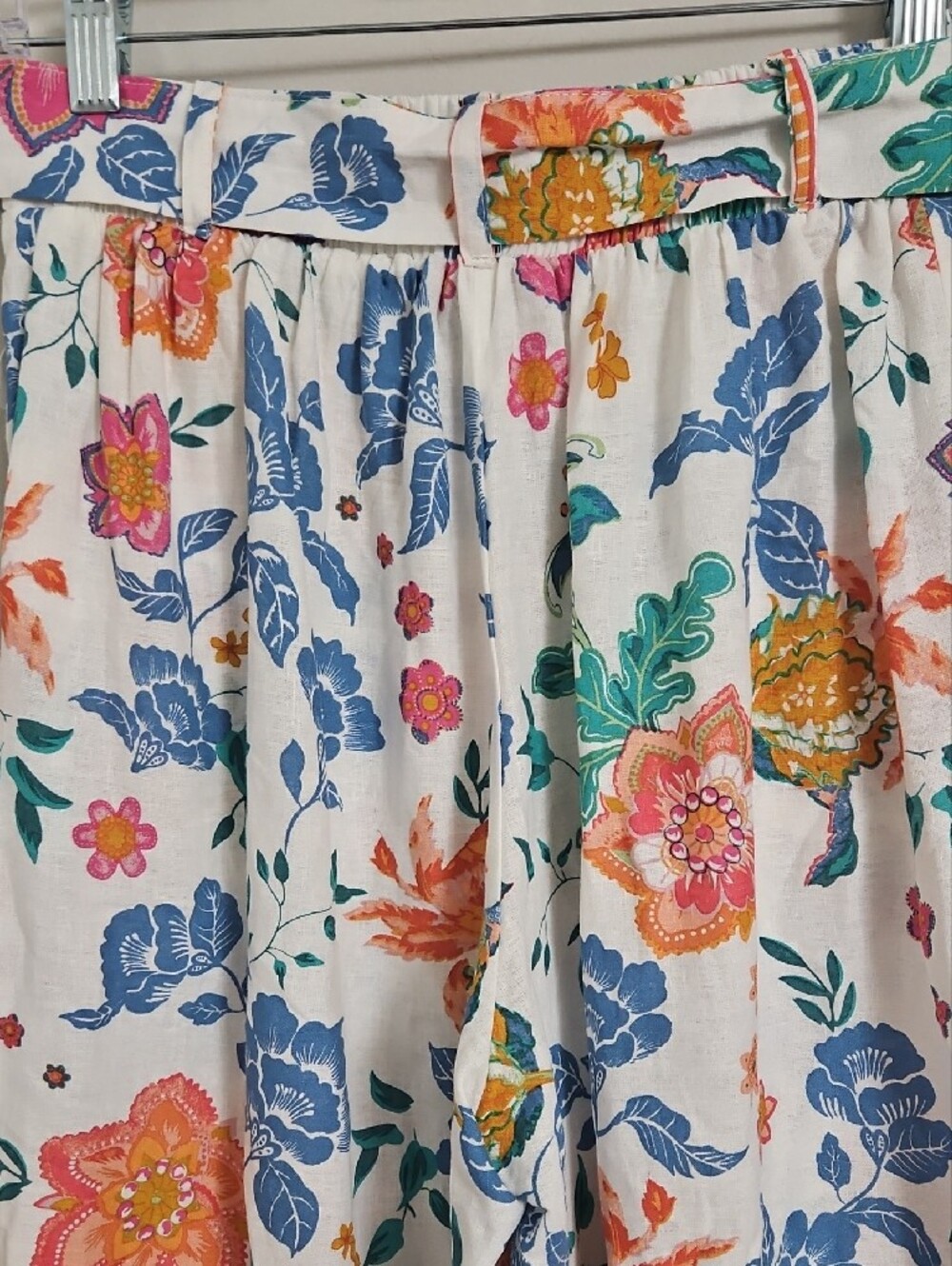 Rachel Zoe Linen Blend Floral Palazzo Pants XS High Rise Wide Leg Belted Resort - Picture 7 of 9